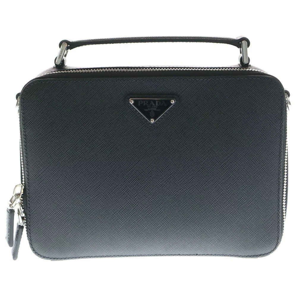 PRADA Brick Saffiano Leather Bag Triangle Logo Black